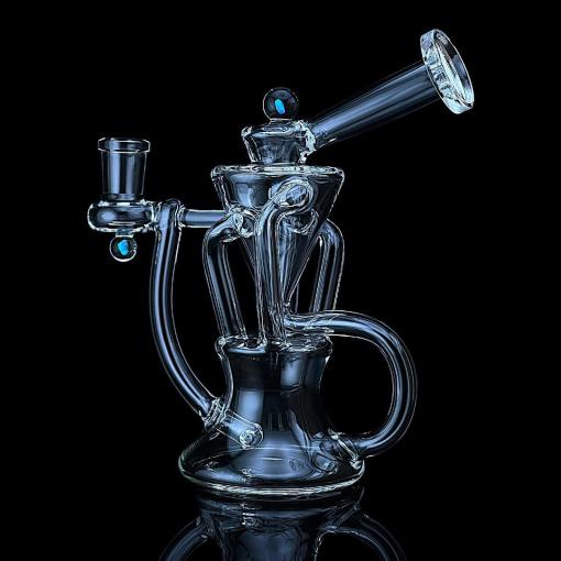 8" Clear Quadcycler w/ Double Opal by Iridescent Glass