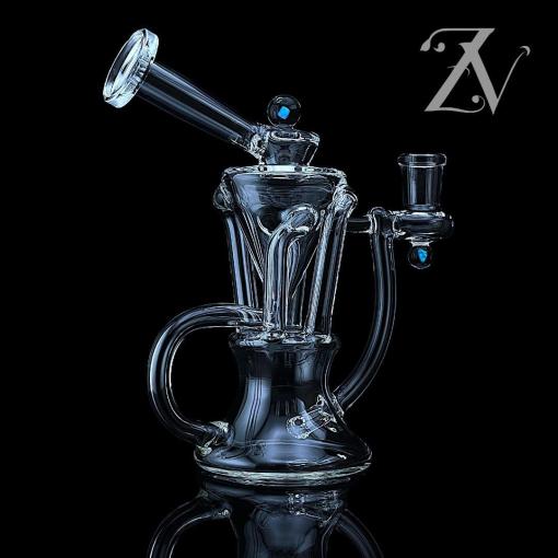 8" Clear Quadcycler w/ Double Opal by Iridescent Glass